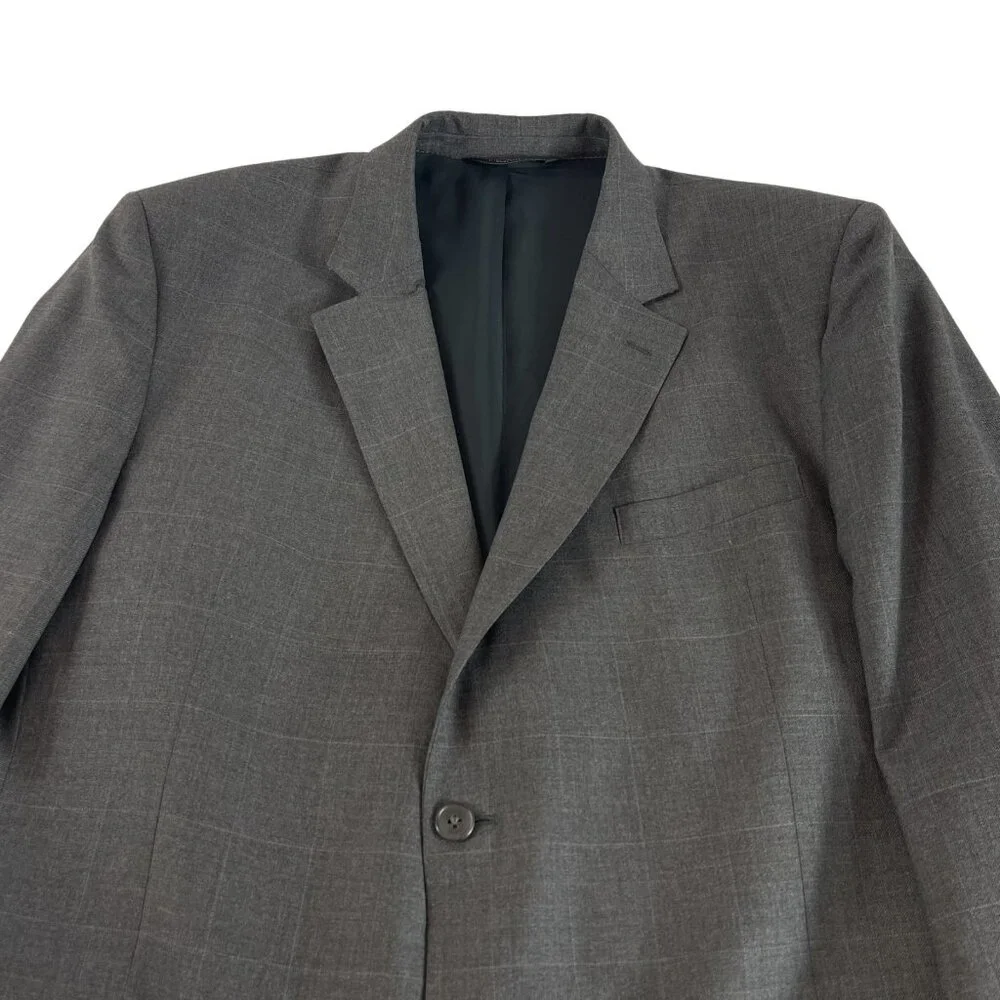 Jos A Bank Travelers Wool Blazer Jacket Mens 46L Gray Window‎ Pane Sport Coat